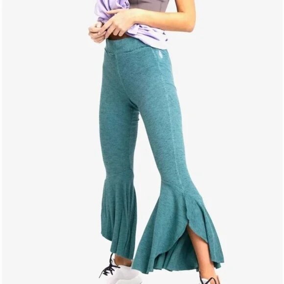 FP Movement by Free People Pants - Free People Movement Low & Flow Ribbed Ultra Flared Yoga Pants, Teal, Size Small